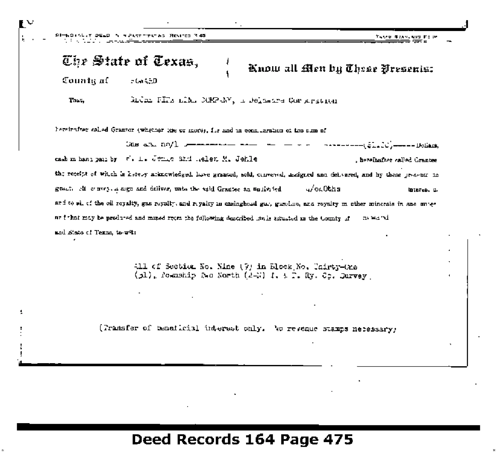 Globe Pipe Line Co - Recorded Dr Vol: 164 Pg: 475; Royalty Deed (Doc #DOCC1951-372-418202)